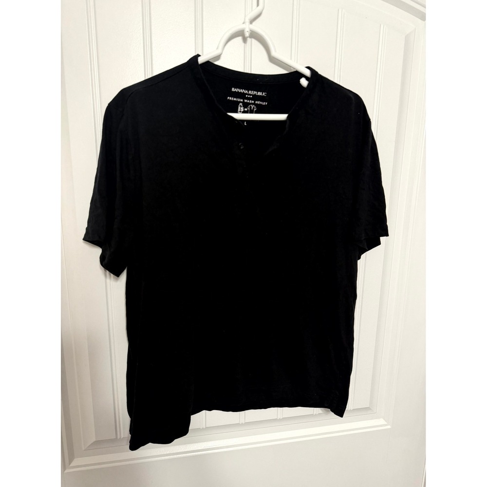 Banana Republic Henley T-Shirt Mens Large Black Premium Wash Short Sleeve - Picture 1 of 6